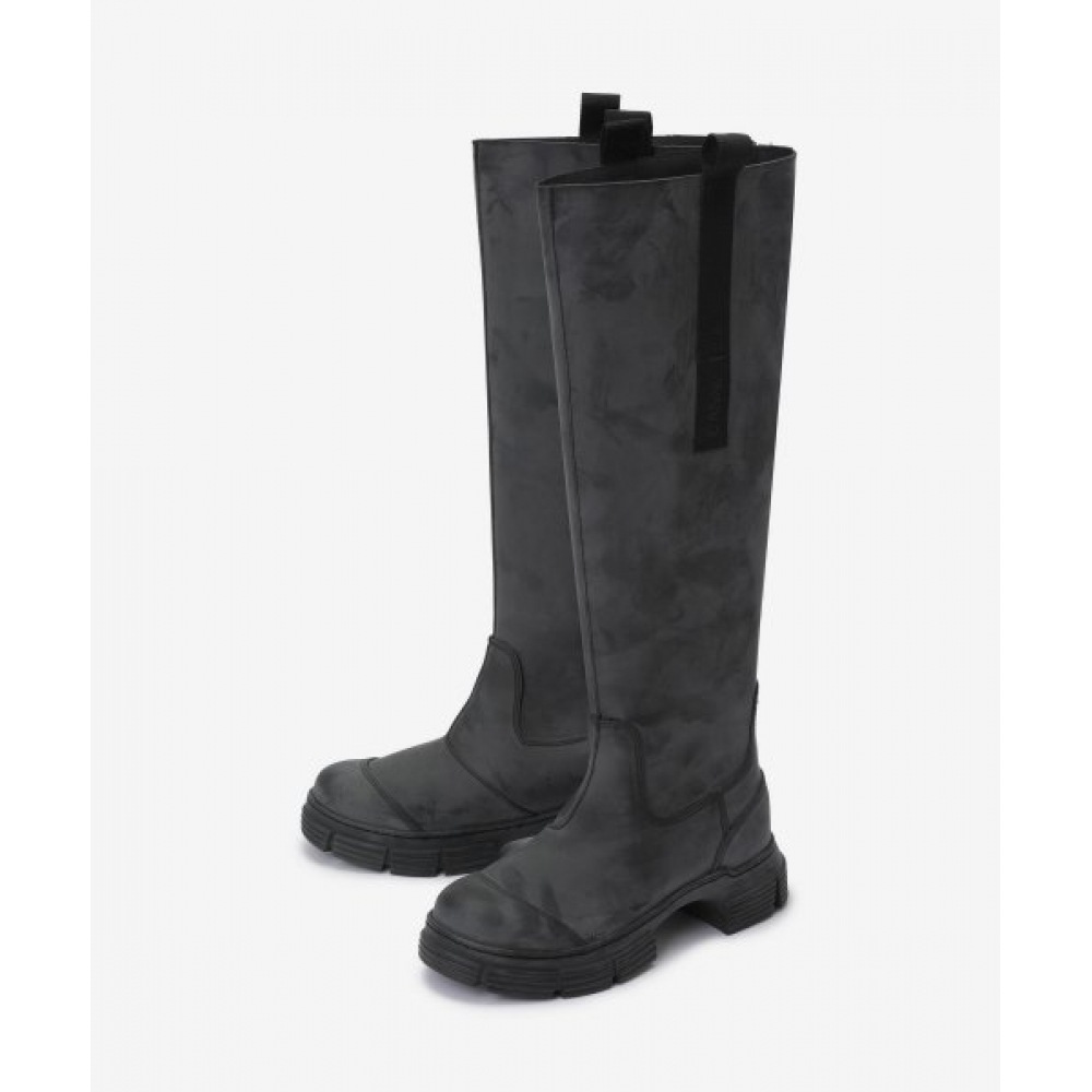GANNI 女性用リサイクルラバーカントリーハイブーツ-ブラック/S1913099 GANNI 女性用リサイクルラバーカントリーハイブーツ-ブラック/S1913099