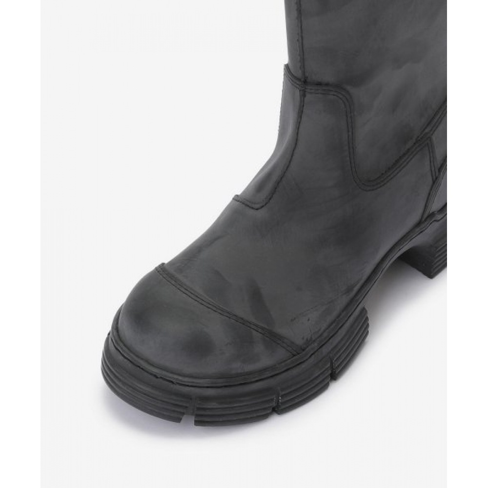 GANNI 女性用リサイクルラバーカントリーハイブーツ-ブラック/S1913099 GANNI 女性用リサイクルラバーカントリーハイブーツ-ブラック/S1913099