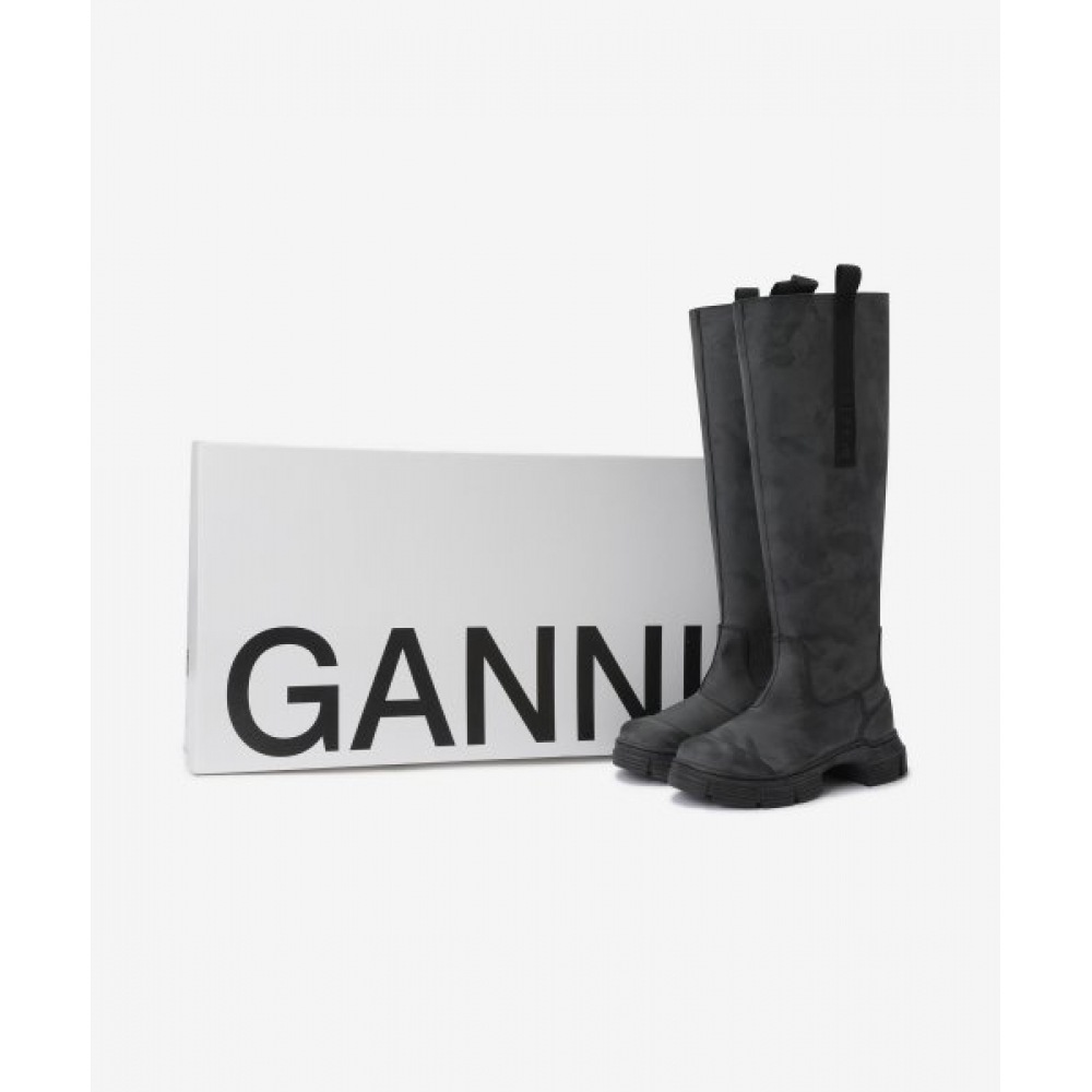 GANNI 女性用リサイクルラバーカントリーハイブーツ-ブラック/S1913099 GANNI 女性用リサイクルラバーカントリーハイブーツ-ブラック/S1913099