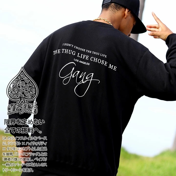 ACE FLAG トレーナー ブランド 長袖 スウェット 裏パイル メンズ 春秋冬用 黒 大きいサイズ エースフラッグ トップス シンプル Thug Life ACE
