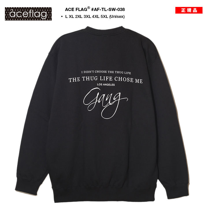 ACE FLAG トレーナー ブランド 長袖 スウェット 裏パイル メンズ 春秋冬用 黒 大きいサイズ エースフラッグ トップス シンプル Thug Life ACE