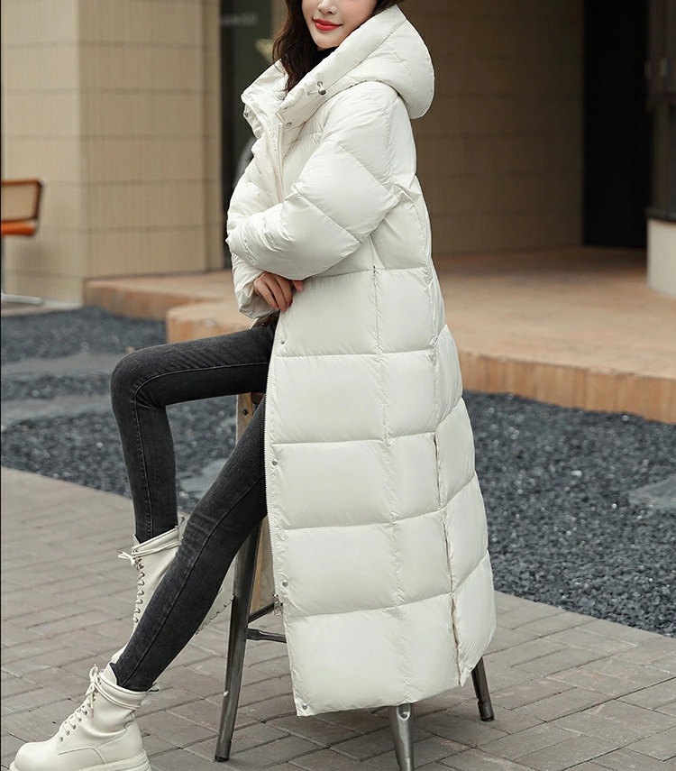 ダウンジャケット 撥水 ジャンパー前開き 大きいサイズ アウター ポケット付き 厚手 ダウンコート 中綿コート ゆったり フード付き 軽量 ロングコート ロング丈 ロングダウンコート 冬 コート 防