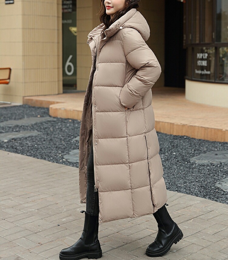 ダウンジャケット 撥水 ジャンパー前開き 大きいサイズ アウター ポケット付き 厚手 ダウンコート 中綿コート ゆったり フード付き 軽量 ロングコート ロング丈 ロングダウンコート 冬 コート 防