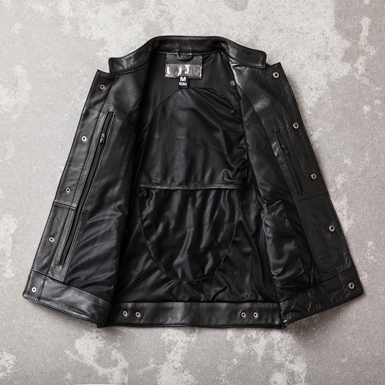 牛革本革ベスト 純革 バイクベスト ライディングベスト スリム 大きい