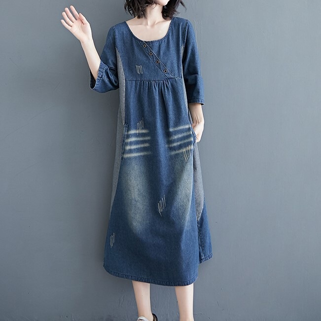 ワンピース デニムワンピース ミモレ丈 ロング丈 五分袖 七分袖 ラウンドネック フレア ストレート 切り替え デニム かわいい 大人可愛い シンプル カジュアル 大人 おしゃれ レトロ 大人女子 ワンピース デニムワンピース ミモレ丈 ロング丈 五分袖 七分袖 ラウンドネック フレア ストレート 切り替え デニム かわいい 大人可愛い シンプル カジュアル 大人 おしゃれ レトロ 大人女子