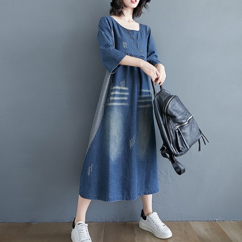 ワンピース デニムワンピース ミモレ丈 ロング丈 五分袖 七分袖 ラウンドネック フレア ストレート 切り替え デニム かわいい 大人可愛い シンプル カジュアル 大人 おしゃれ レトロ 大人女子 ワンピース デニムワンピース ミモレ丈 ロング丈 五分袖 七分袖 ラウンドネック フレア ストレート 切り替え デニム かわいい 大人可愛い シンプル カジュアル 大人 おしゃれ レトロ 大人女子