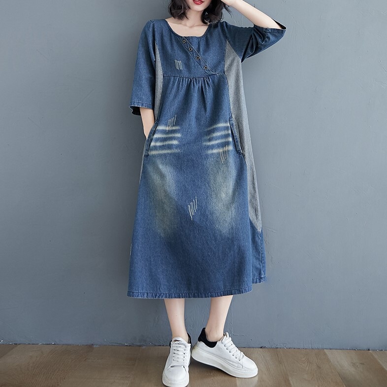 ワンピース デニムワンピース ミモレ丈 ロング丈 五分袖 七分袖 ラウンドネック フレア ストレート 切り替え デニム かわいい 大人可愛い シンプル カジュアル 大人 おしゃれ レトロ 大人女子 ワンピース デニムワンピース ミモレ丈 ロング丈 五分袖 七分袖 ラウンドネック フレア ストレート 切り替え デニム かわいい 大人可愛い シンプル カジュアル 大人 おしゃれ レトロ 大人女子
