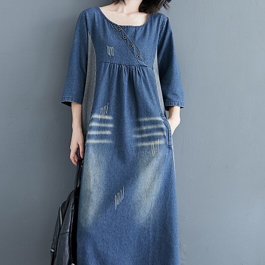 ワンピース デニムワンピース ミモレ丈 ロング丈 五分袖 七分袖 ラウンドネック フレア ストレート 切り替え デニム かわいい 大人可愛い シンプル カジュアル 大人 おしゃれ レトロ 大人女子 ワンピース デニムワンピース ミモレ丈 ロング丈 五分袖 七分袖 ラウンドネック フレア ストレート 切り替え デニム かわいい 大人可愛い シンプル カジュアル 大人 おしゃれ レトロ 大人女子