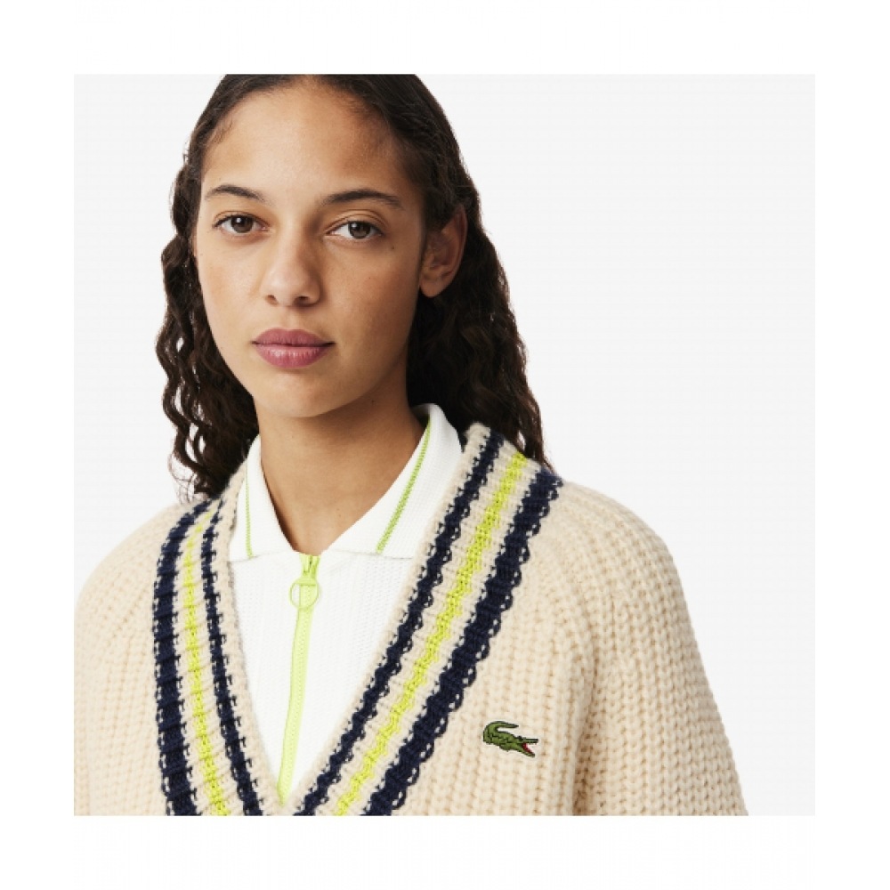 LACOSTE レディース Vネックテニスセーター [アイボリー]