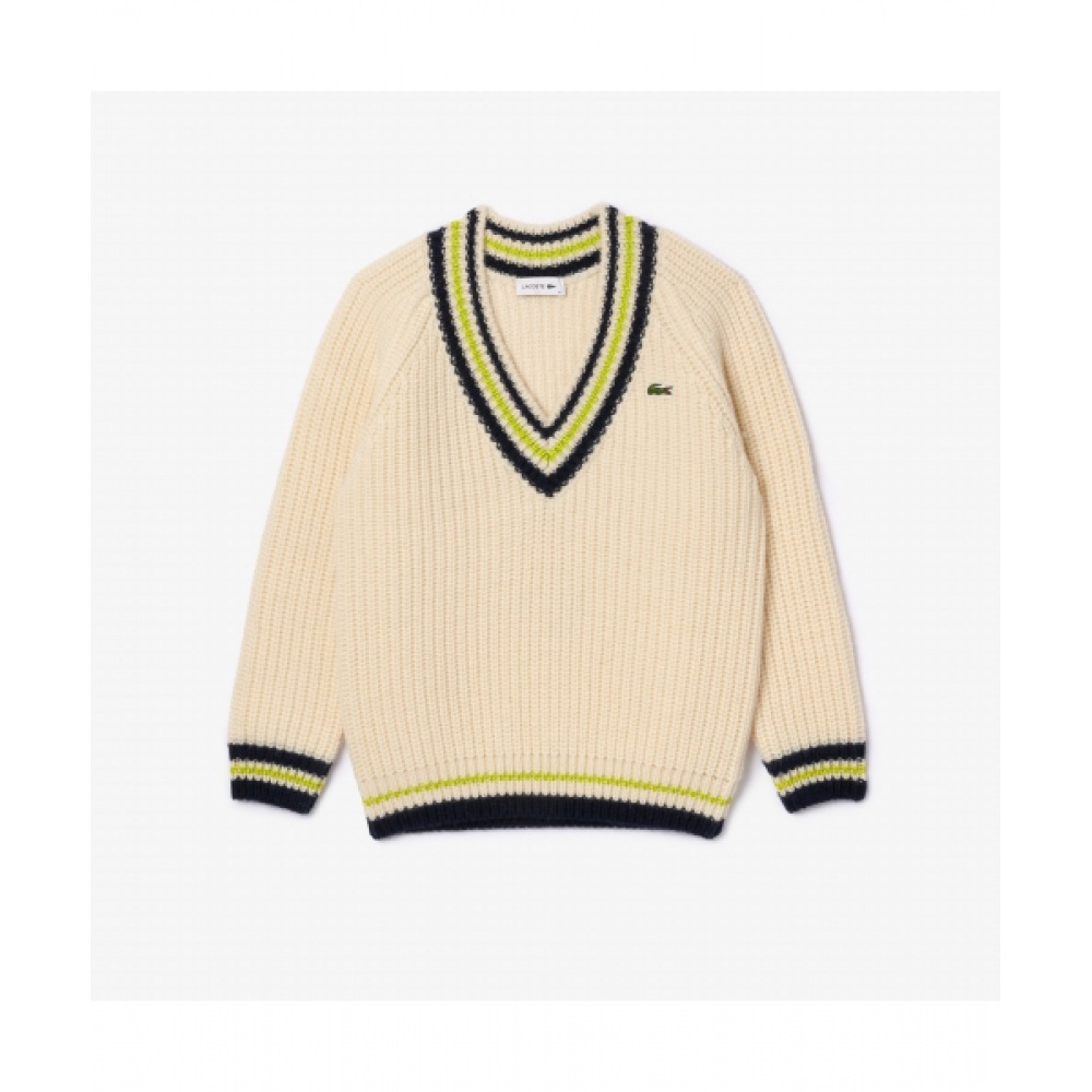LACOSTE レディース Vネックテニスセーター [アイボリー]