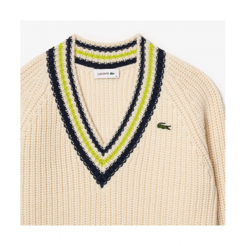 LACOSTE レディース Vネックテニスセーター [アイボリー]