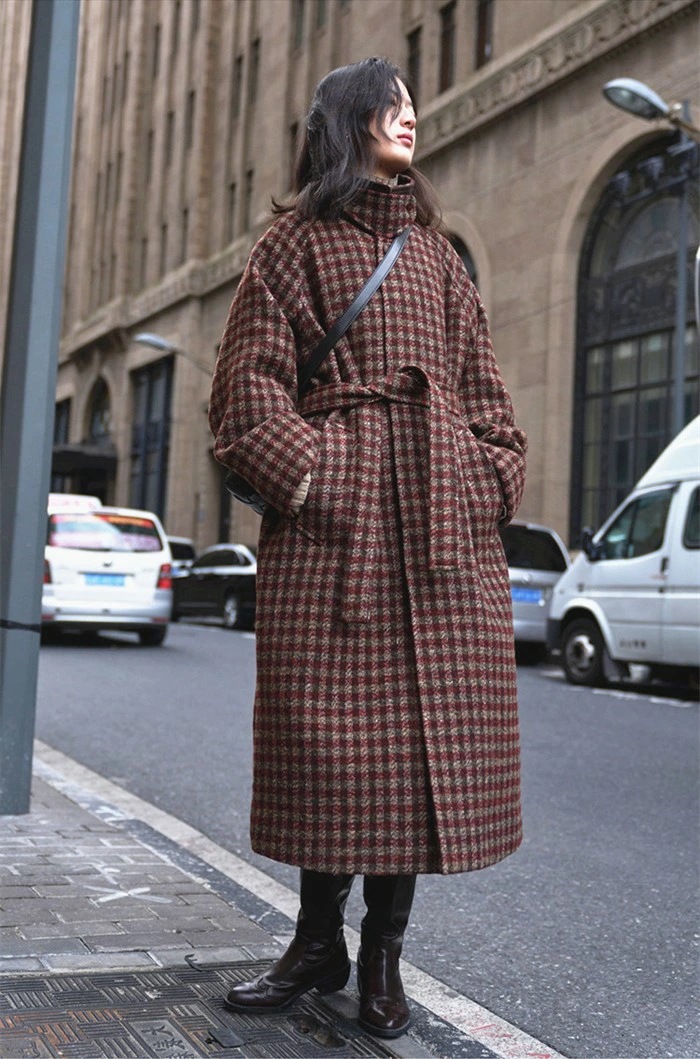 ステンカラーコート レディース 冬 ロング ロングコート チェック柄 女性 アウター 定番 おしゃれ ファッション 可愛い 大人 通勤 通学 普段着 秋冬 冬服 暖かい ハイネック 2way あったか