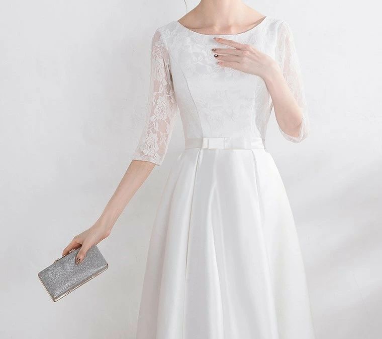 再入荷品シアー袖 2L レース ドレス 3L Aライン 白 袖あり 花柄 小さいサイズ ロングドレス 五分袖 結婚式 大きいサイズ 花嫁 二次会 4L ウエディングドレス ウエストマーク ホワイト ウ