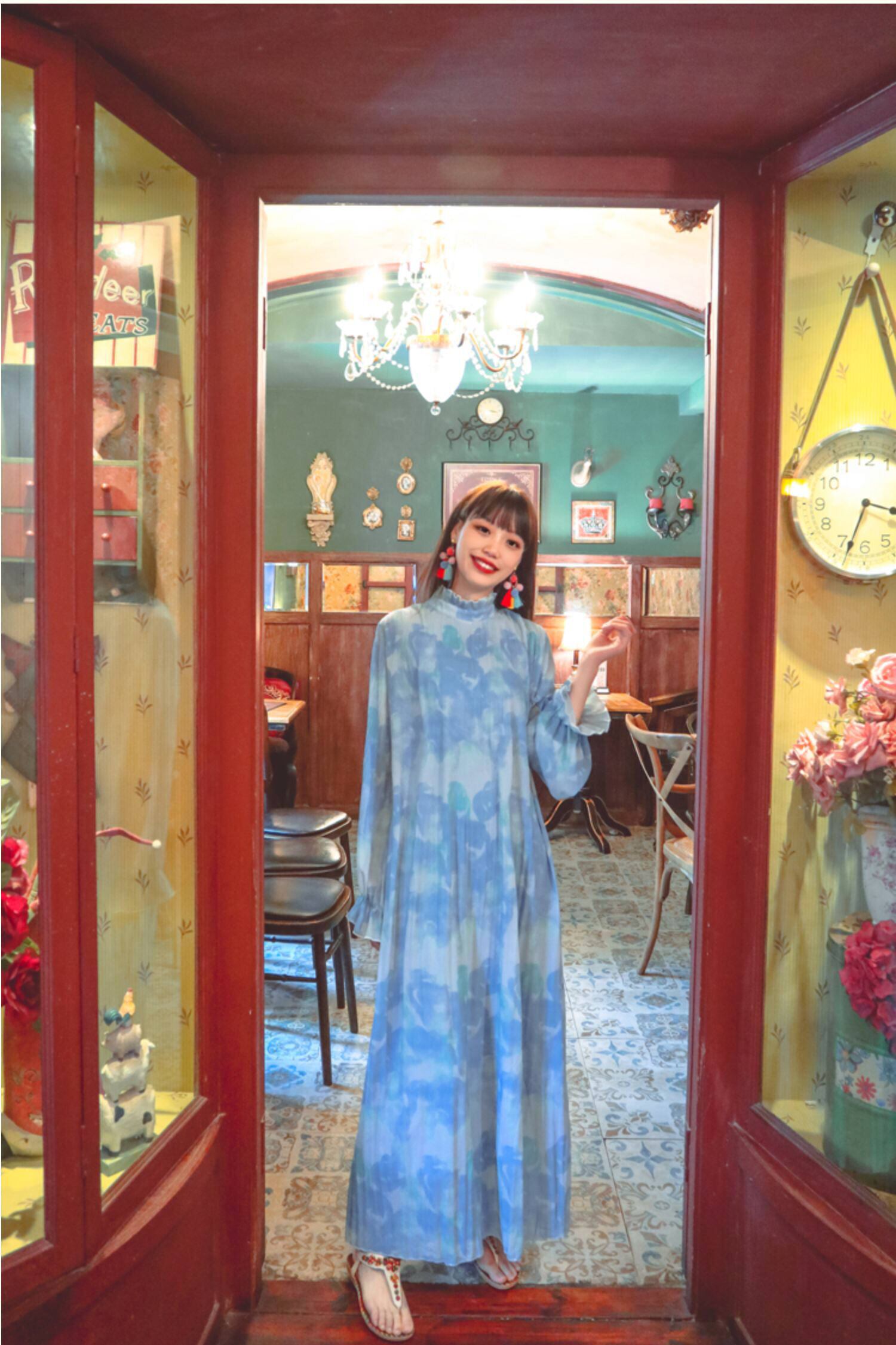 ワンピース ロングワンピース フレアワンピース ハイネック フリル襟 長袖 フリル袖 パフスリーブ ワンピース ロングワンピース フレアワンピース ハイネック フリル襟 長袖 フリル袖 パフスリーブ