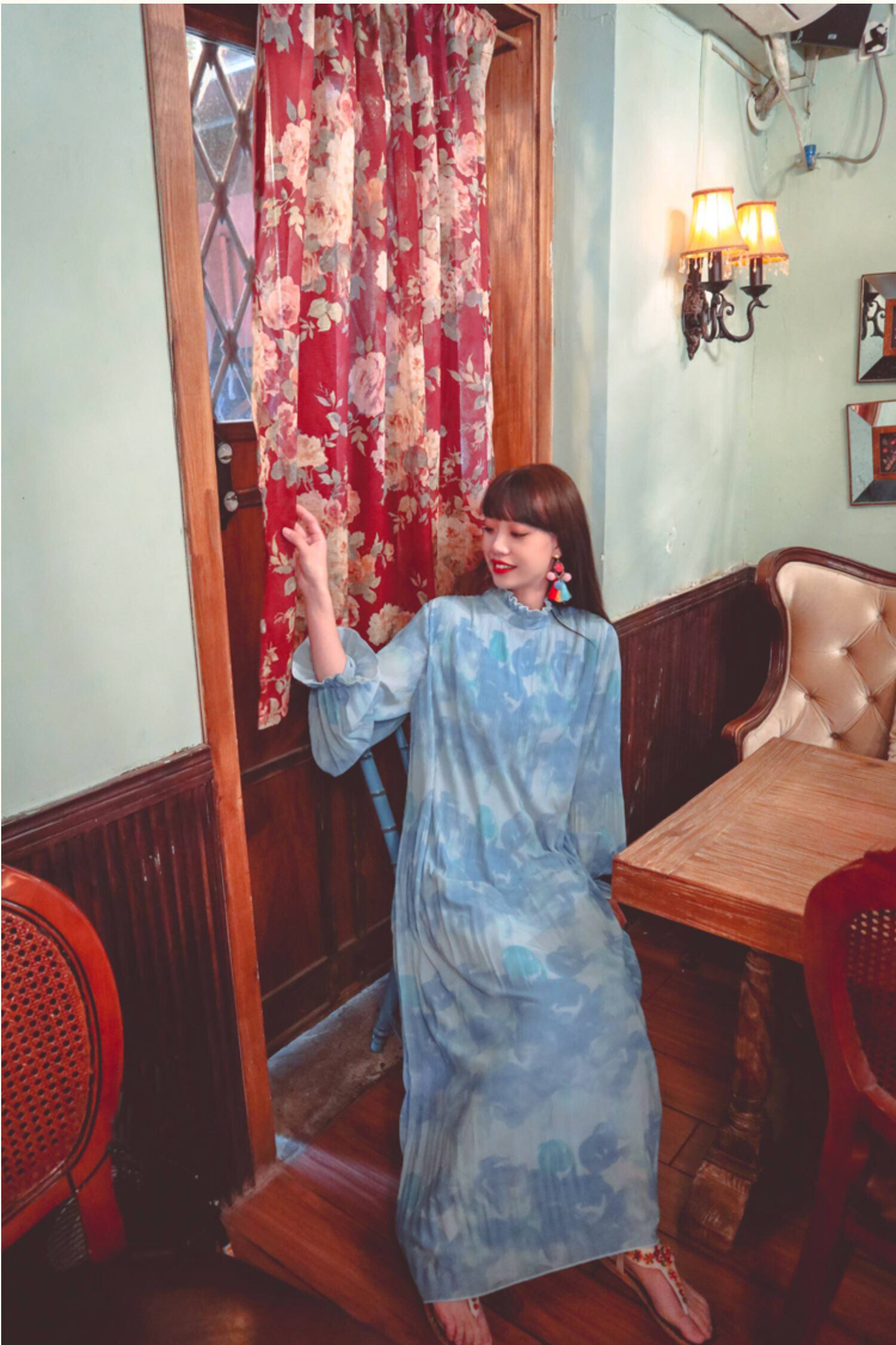 ワンピース ロングワンピース フレアワンピース ハイネック フリル襟 長袖 フリル袖 パフスリーブ ワンピース ロングワンピース フレアワンピース ハイネック フリル襟 長袖 フリル袖 パフスリーブ