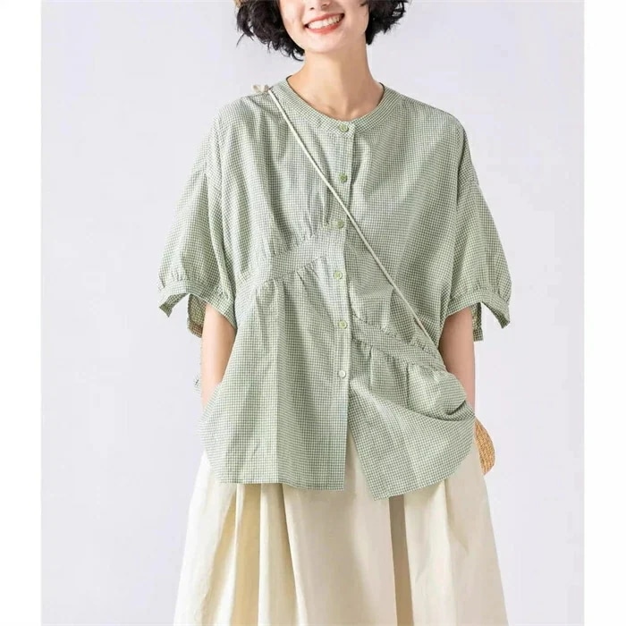 【20点セット】ブラウス ギンガムチェック シャツブラウス レディース 半袖 ブラウス ノーカラー チュニックブラウス トップス クルーネック 通勤 通学 大きいサイズ ゆったり オフィス カジュアル 【20点セット】ブラウス ギンガムチェック シャツブラウス レディース 半袖 ブラウス ノーカラー チュニックブラウス トップス クルーネック 通勤 通学 大きいサイズ ゆったり オフィス カジュアル