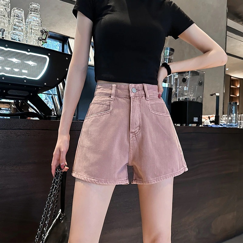 夏に着る女性用ハイウエストデニムショートパンツゆったり着痩せブルーの小さいワイドレッグaラインホットパンツ薄いセクション 夏に着る女性用ハイウエストデニムショートパンツゆったり着痩せブルーの小さいワイドレッグaラインホットパンツ薄いセクション