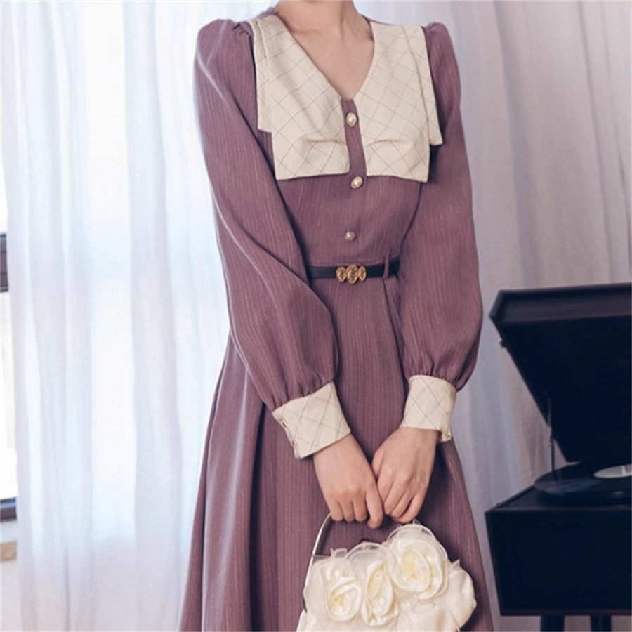 【3日で出荷】ロングドレス 3色 パーティドレス マキシ ミモレ 長袖 襟付き Aライン フレア ボタン エレガント 可愛い 大人可愛い きれいめ シンプル カジュアル シック コンサバ 華やか 大人