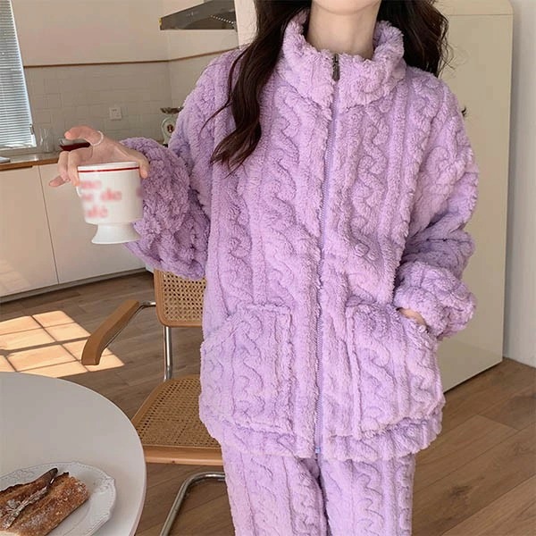 もこもこ モコモコパジャマ ルームウェア 上下セット パジャマ 冬 長袖 前開き 寝巻き 部屋着 暖かい あったか モコモコ 大人用 ふわふわ 無地 レディース 女性用 かわいい 可愛い ギフト プレ