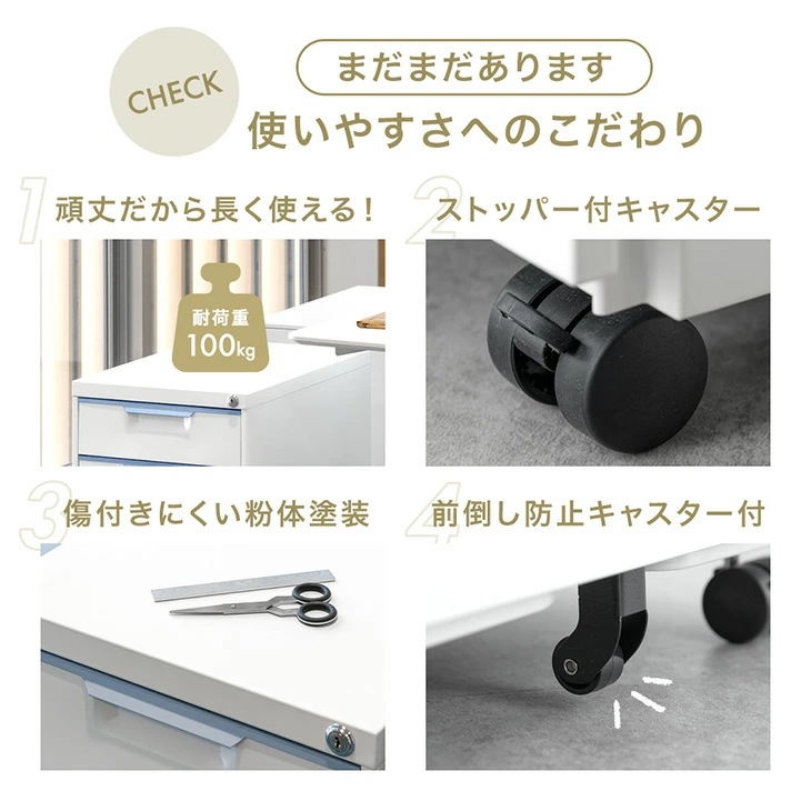 デスクワゴン 3段 キャスター付き 完成品 鍵付き 全段 フルオープン サイドワゴン オフィスワゴン 収納ワゴン A4 ファイルワゴン 大容量 収納 ワゴン 脇机 引き出し ペントレー シリンダー錠