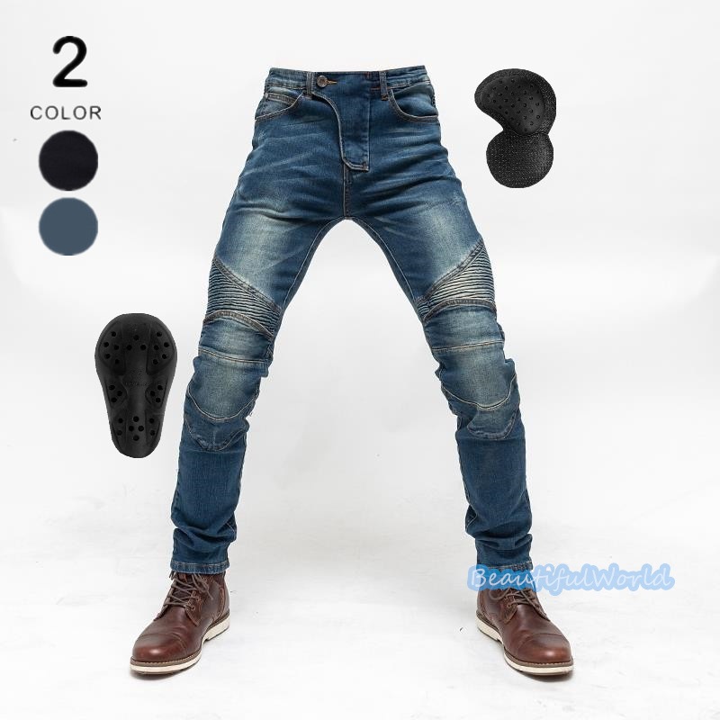 バイクパンツ メンズ ライダーパンツ バイクウェア オートバイ プロテクター付き ジーンズ デニム 転倒防護 膝当て 耐久 耐衝撃 膝パッド レーシングパンツ/24mtckz29 pattayablatt.com