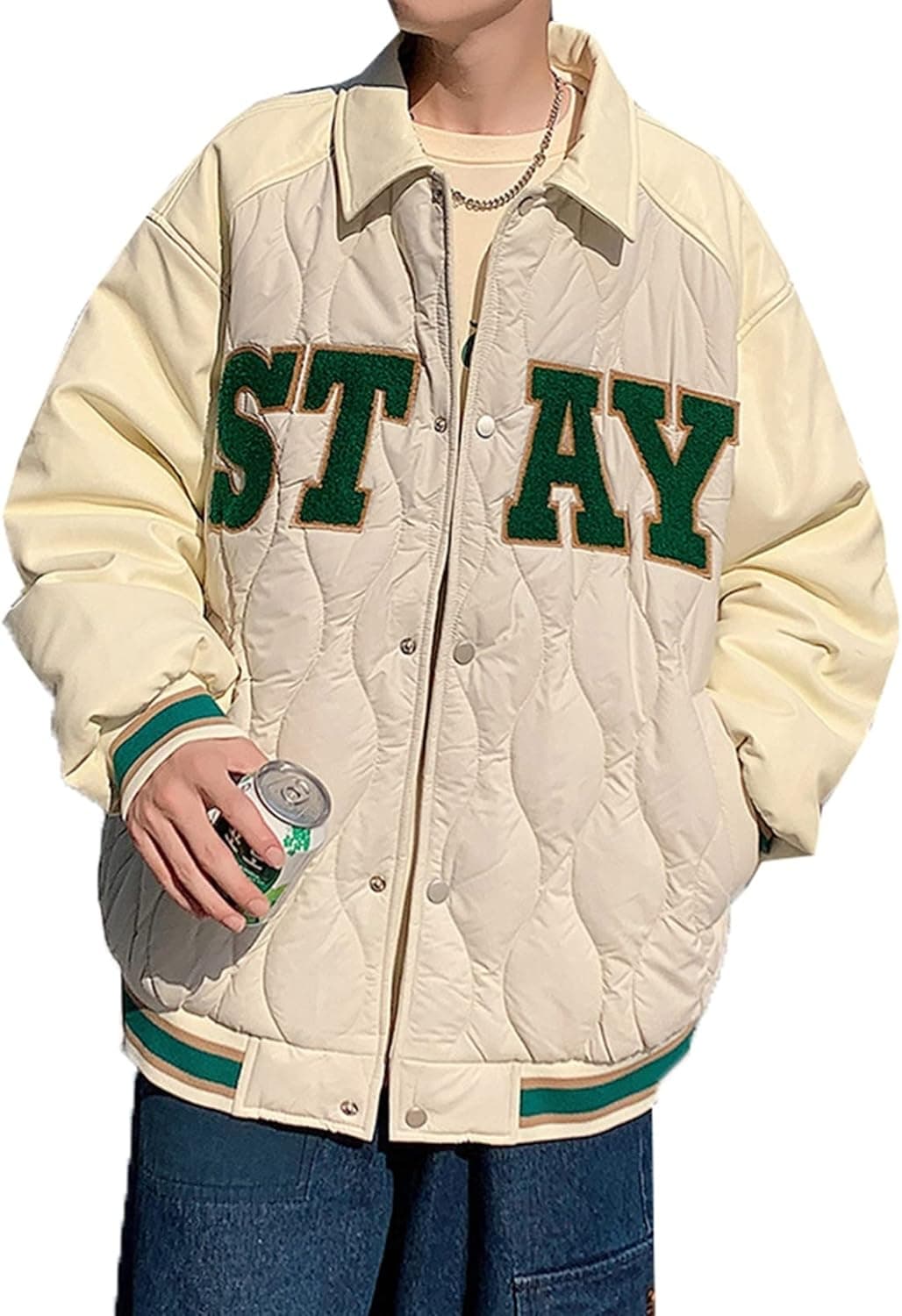 スタジャン 厚手 中綿ジャケット メンズ 冬 PU革袖 パッチワーク ジャンバー 綿入りジャケット 防寒対策 暖か カジュアル オーバーサイズ 普段着 アウトドア スポーツ ウオーキング おしゃれ