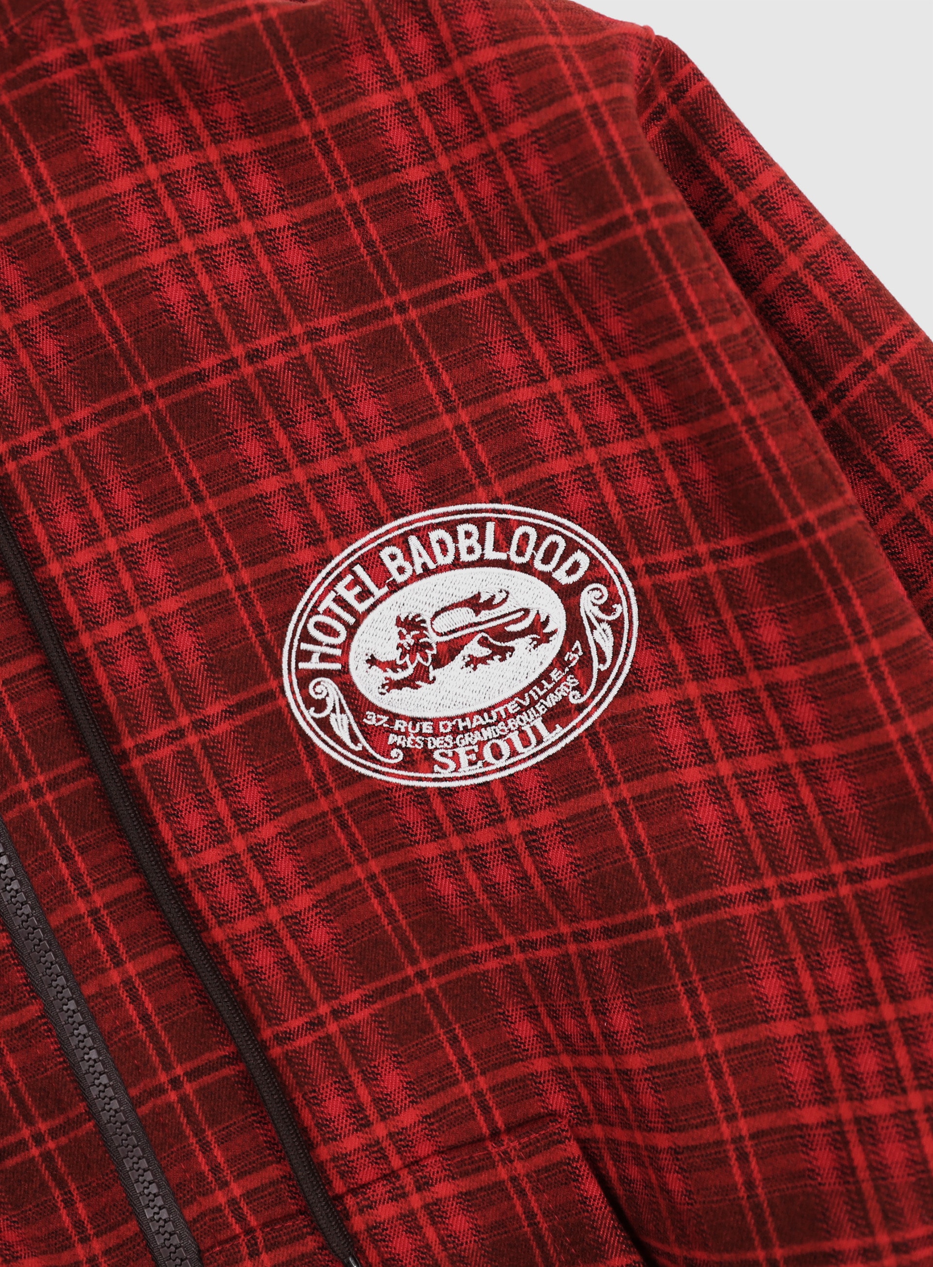 BADBLOOD】 CLASSIC CHECK HOODED ZIP-UP : RED