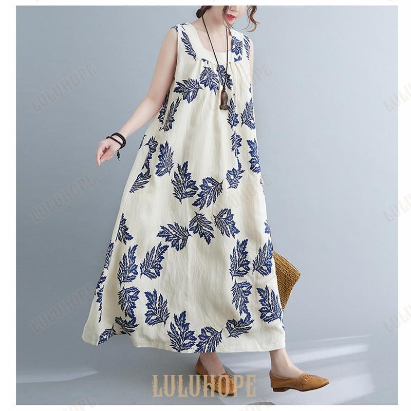 ワンピース レディース 綿 リゾートワンピ ノーカラー ノースリーブ ハワイアン 夏 ロングワンピース マキシワンピ マキシワンピ リゾート リゾートワンピース
