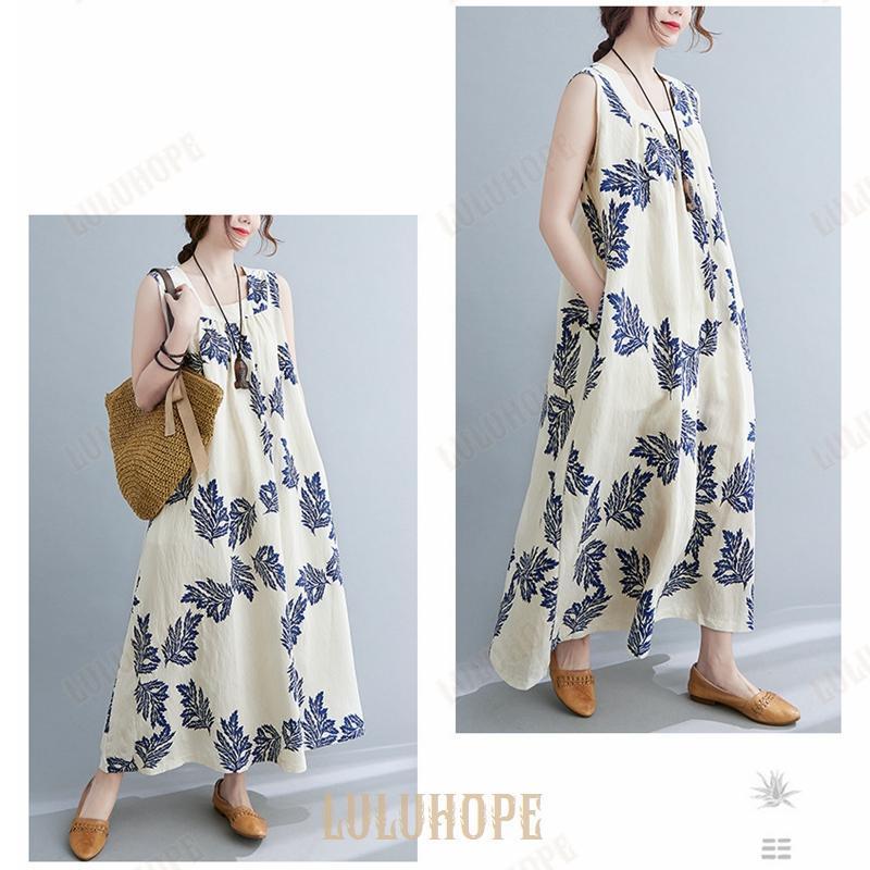 ワンピース レディース 綿 リゾートワンピ ノーカラー ノースリーブ ハワイアン 夏 ロングワンピース マキシワンピ マキシワンピ リゾート リゾートワンピース