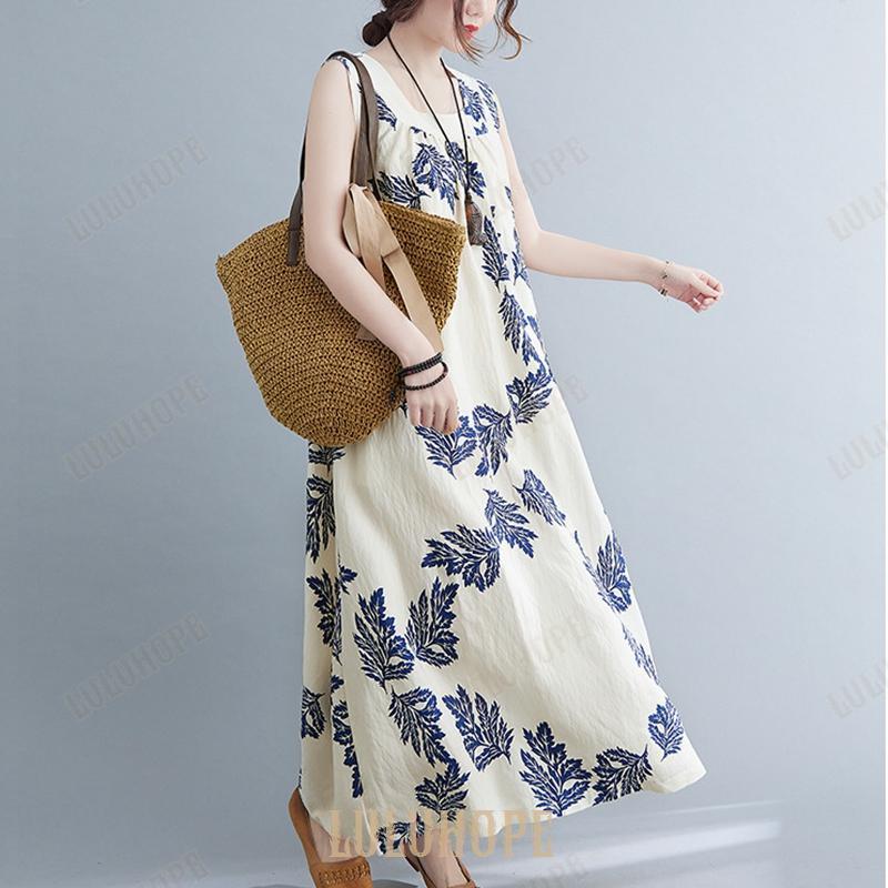 ワンピース レディース 綿 リゾートワンピ ノーカラー ノースリーブ ハワイアン 夏 ロングワンピース マキシワンピ マキシワンピ リゾート リゾートワンピース