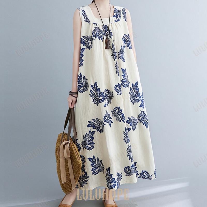ワンピース レディース 綿 リゾートワンピ ノーカラー ノースリーブ ハワイアン 夏 ロングワンピース マキシワンピ マキシワンピ リゾート リゾートワンピース