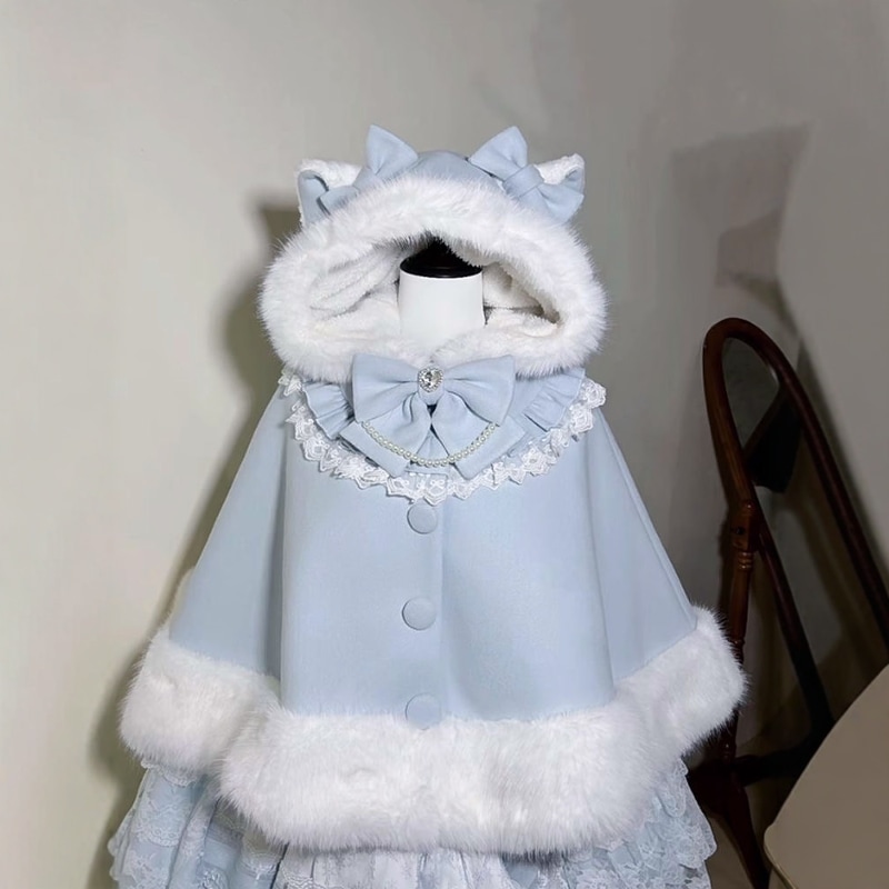 【猫マント】カスタム新冬ブルーロリータジャケットlolitaベルベットマントjskスカートマント 【猫マント】カスタム新冬ブルーロリータジャケットlolitaベルベットマントjskスカートマント