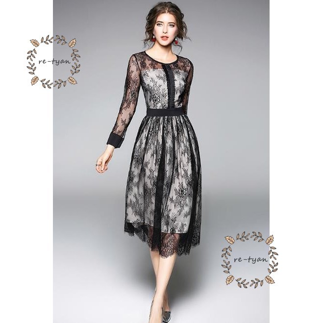 パーティードレス ミモレ丈 結婚式 ワンピース 袖あり 透け感レース デコルテが大人の魅力 レース 刺繍 フォーマルワンピース aライン 大きいサイズ フォーマル パーティードレス ミモレ丈 結婚式 ワンピース 袖あり 透け感レース デコルテが大人の魅力 レース 刺繍 フォーマルワンピース aライン 大きいサイズ フォーマル