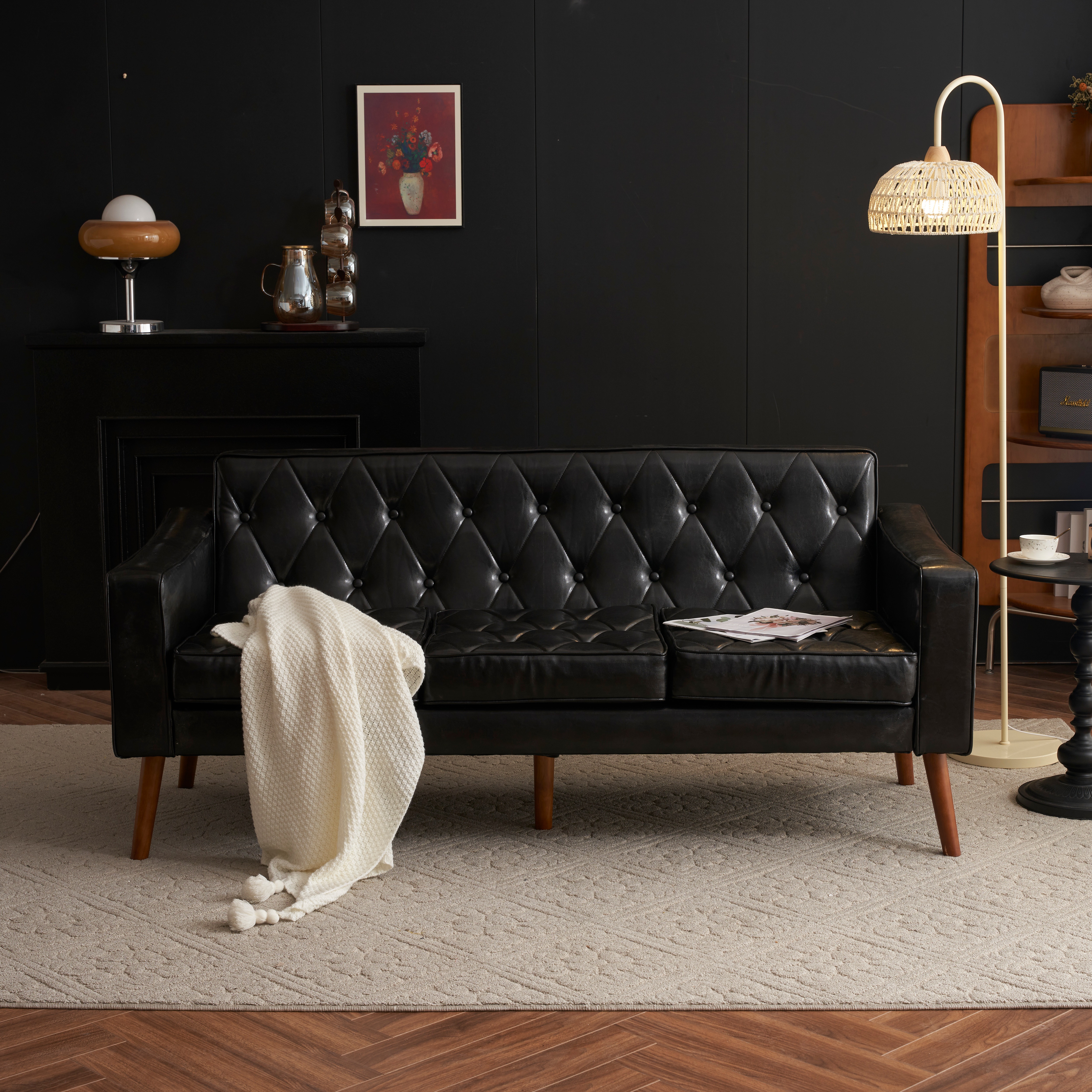 ソファー 3人掛け カウチソファ リビングソファ 肘付き オットマン