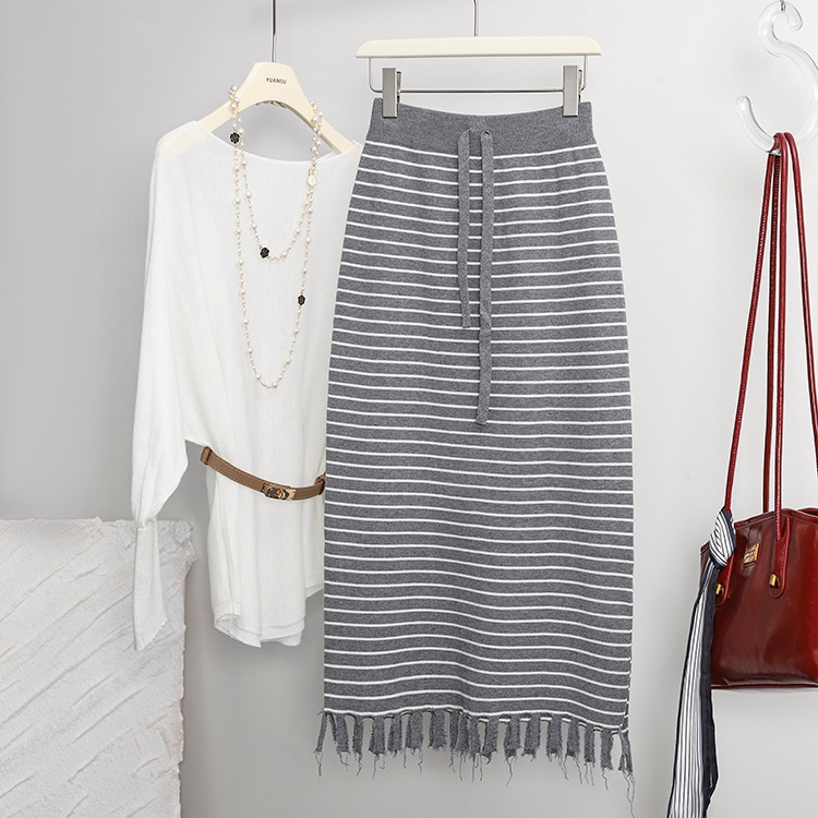 【送.料.無.料.急速発送】【新作】デザイン感ストライプフリンジニットスカートドローコードヒップバッグロングスカート 【送.料.無.料.急速発送】【新作】デザイン感ストライプフリンジニットスカートドローコードヒップバッグロングスカート