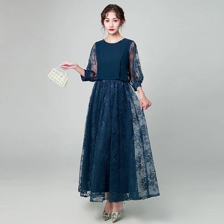 お見逃しなくパーティードレス 結婚式 ワンピース フォーマルドレス ドレス レーススリーブ 7分袖 Aライン マキシ丈 クルーネック バックファスナー 後ファスナー 体型カバー エレガント 二次会 披 お見逃しなくパーティードレス 結婚式 ワンピース フォーマルドレス ドレス レーススリーブ 7分袖 Aライン マキシ丈 クルーネック バックファスナー 後ファスナー 体型カバー エレガント 二次会 披