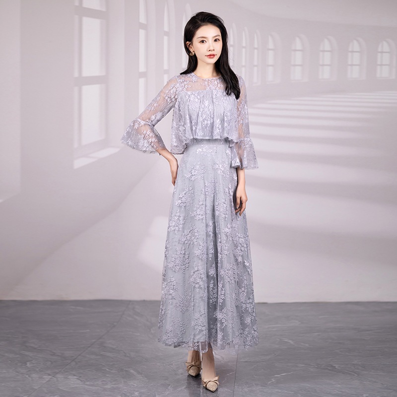 レースの気質スリムでエレガントな花嫁介添人の服パーティー長いドレス