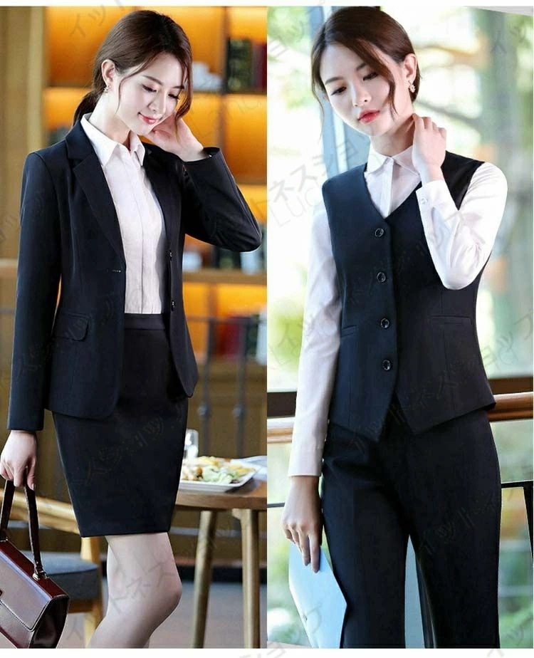 【本日限定激安格】ギフト 4点セット スーツセット セットアップ スーツ レディース 就職活動 黒 紺 2colors スーツ ジャケット ベスト 長袖 シャツ ロング丈パンツ 長ズボン スカート 二