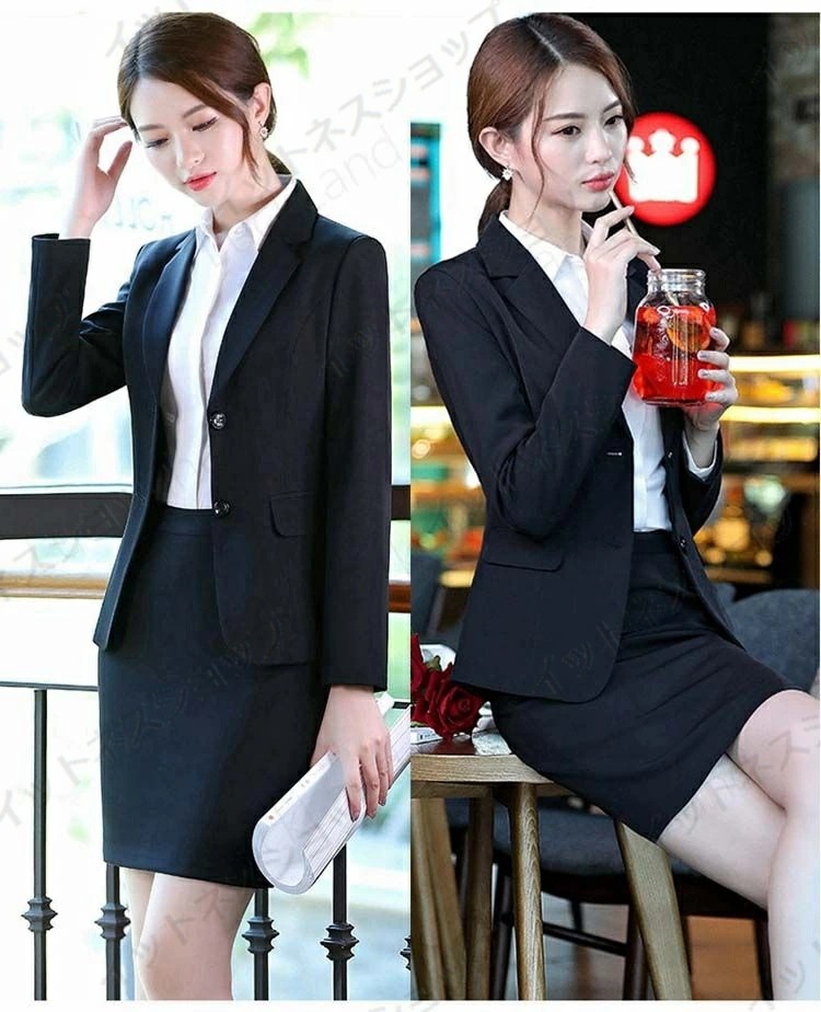 【本日限定激安格】ギフト 4点セット スーツセット セットアップ スーツ レディース 就職活動 黒 紺 2colors スーツ ジャケット ベスト 長袖 シャツ ロング丈パンツ 長ズボン スカート 二