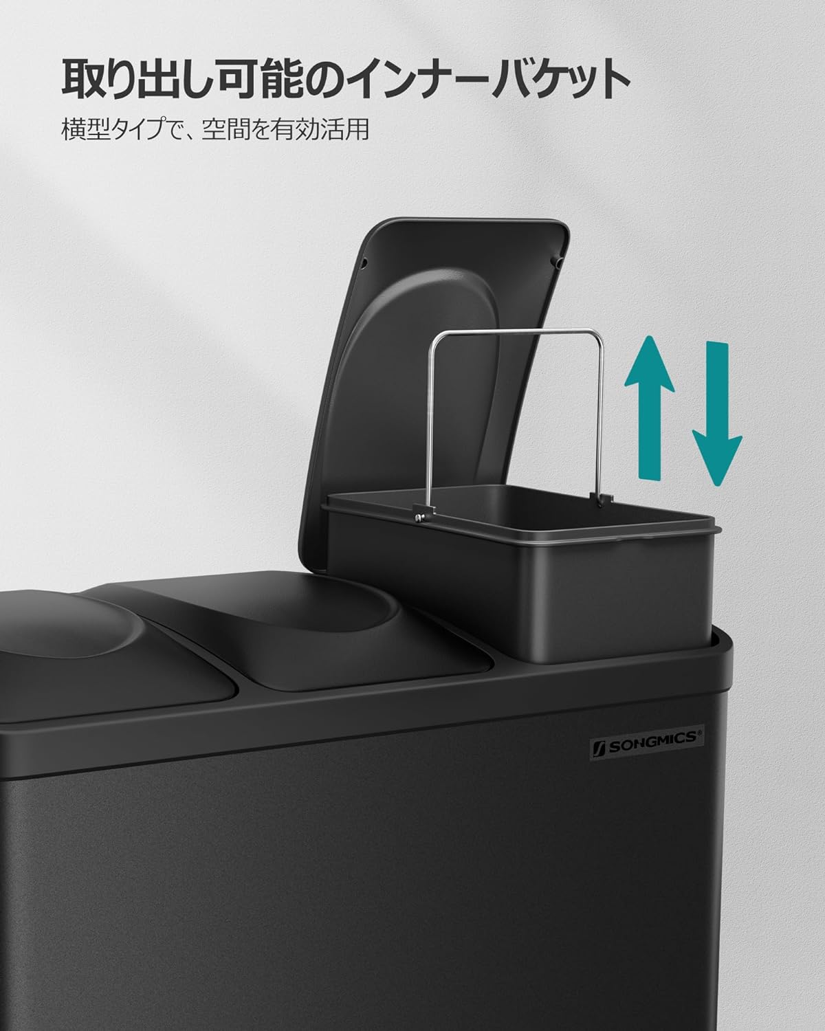 SONGMICS ゴミ箱 3分別 横型 ペダル式キッチンごみ箱 3x15L