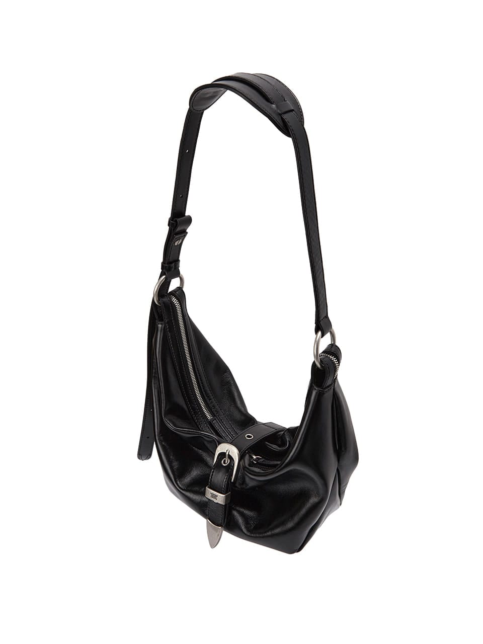 【MARGESHERWOOD】 BELTED HOBO MEDIUM : BLACK GLOSSY PLAIN
