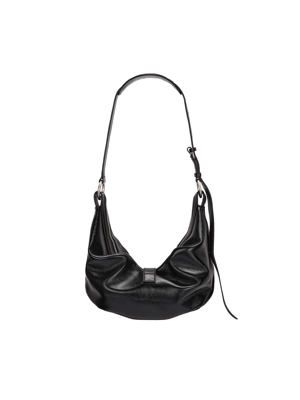 【MARGESHERWOOD】 BELTED HOBO MEDIUM : BLACK GLOSSY PLAIN