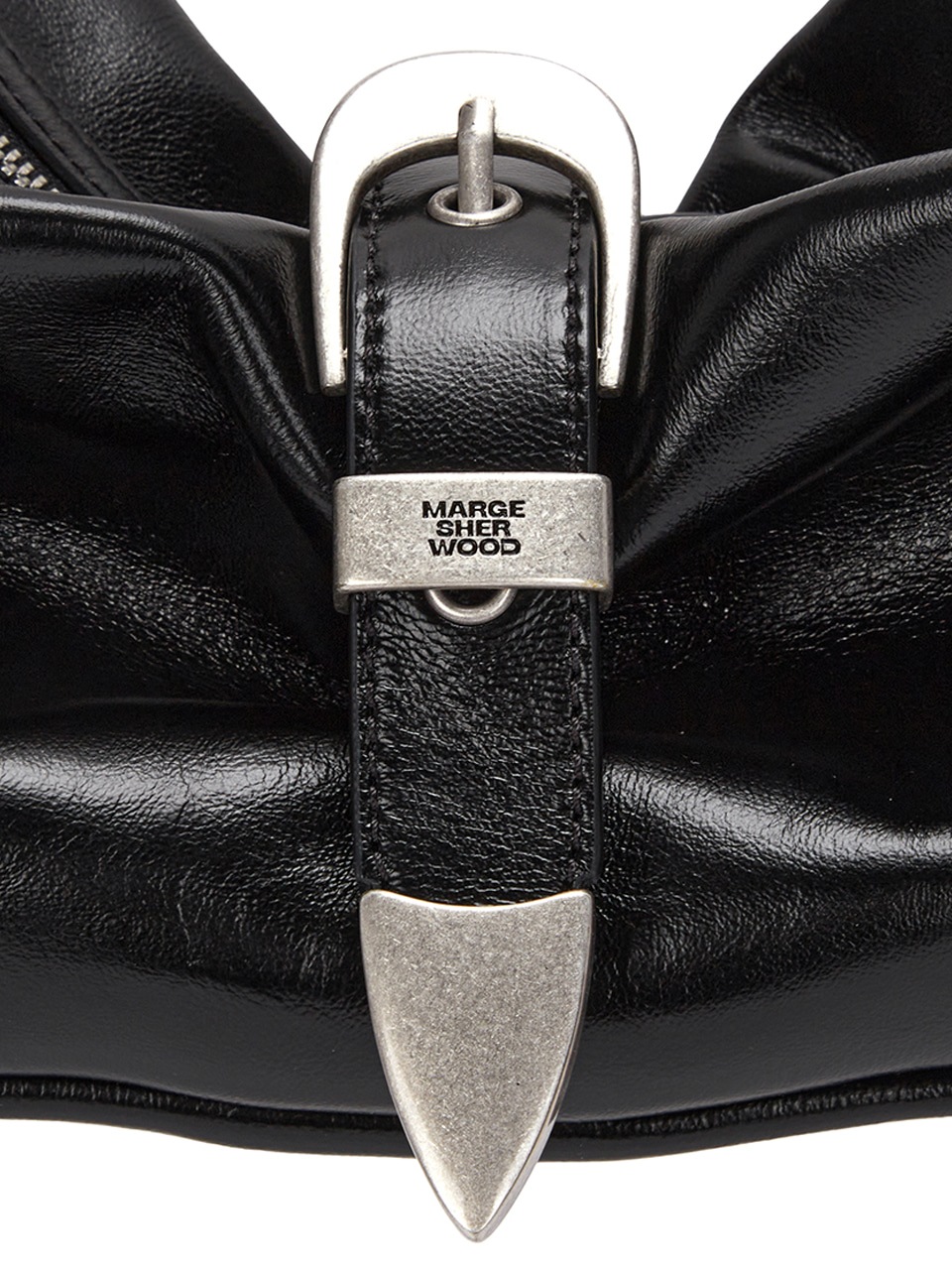 【MARGESHERWOOD】 BELTED HOBO MEDIUM : BLACK GLOSSY PLAIN