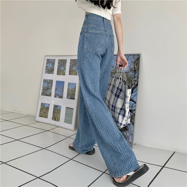 2color レディース ジャガードデニムパンツ ワイドパンツ ツイード風 ハンサム デニム 2color レディース ジャガードデニムパンツ ワイドパンツ ツイード風 ハンサム デニム