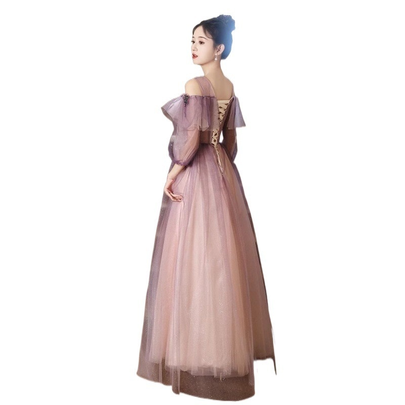 紫色ホスト宴会芸術試験イブニングドレス女性長袖婚約ドレスワンピースドレスその他 ワンピースドレス