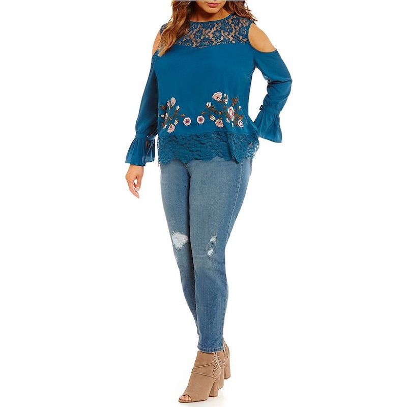 ジェシカシンプソン レディース トップス ブラウス・シャツ【Jessica Simpson Plus Dara Lace Embroidery Top】Legion Blue ジェシカシンプソン レディース トップス ブラウス・シャツ【Jessica Simpson Plus Dara Lace Embroidery Top】Legion Blue