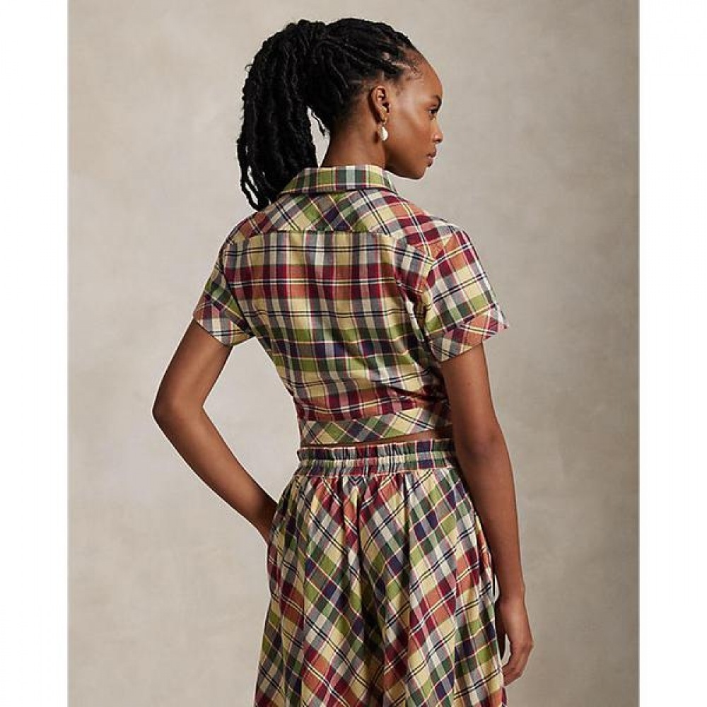 ポロラルフローレンレディースクロップチェック柄コットンネクタイフロントトップ (WMPOSHTNDO20731999) ポロラルフローレンレディースクロップチェック柄コットンネクタイフロントトップ (WMPOSHTNDO20731999)