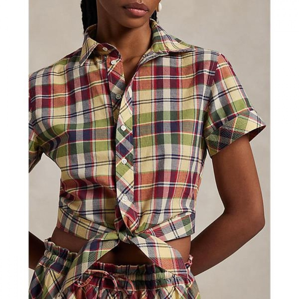 ポロラルフローレンレディースクロップチェック柄コットンネクタイフロントトップ (WMPOSHTNDO20731999) ポロラルフローレンレディースクロップチェック柄コットンネクタイフロントトップ (WMPOSHTNDO20731999)