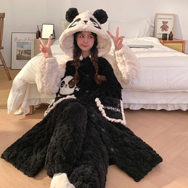 値下バスローブの家居服 サンゴの绒のパジャマ  寝衣x サンゴの絨毯の寝衣の女性の新型の3層は綿とベルベットを挟んで