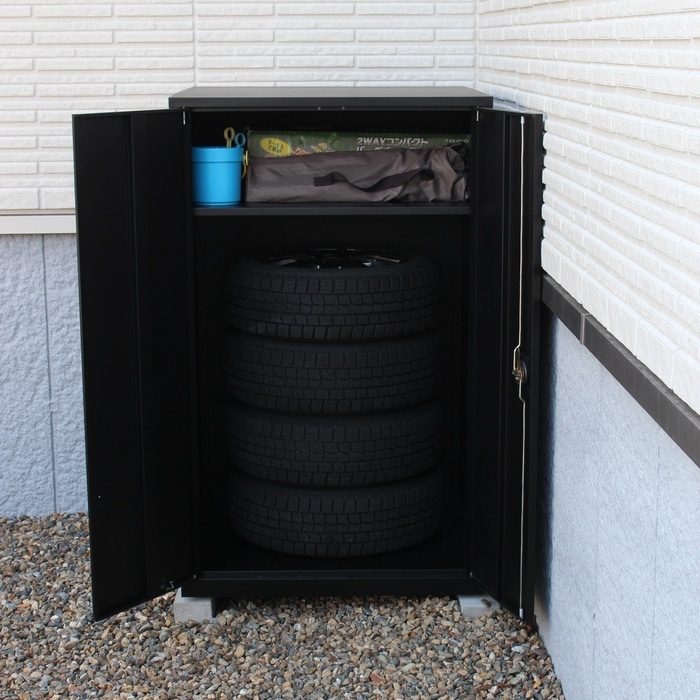 タイヤが入るスチール製収納庫 物置 屋外 収納 スチール物置 おしゃれ 収納庫 小型 コンパクト 鍵付き